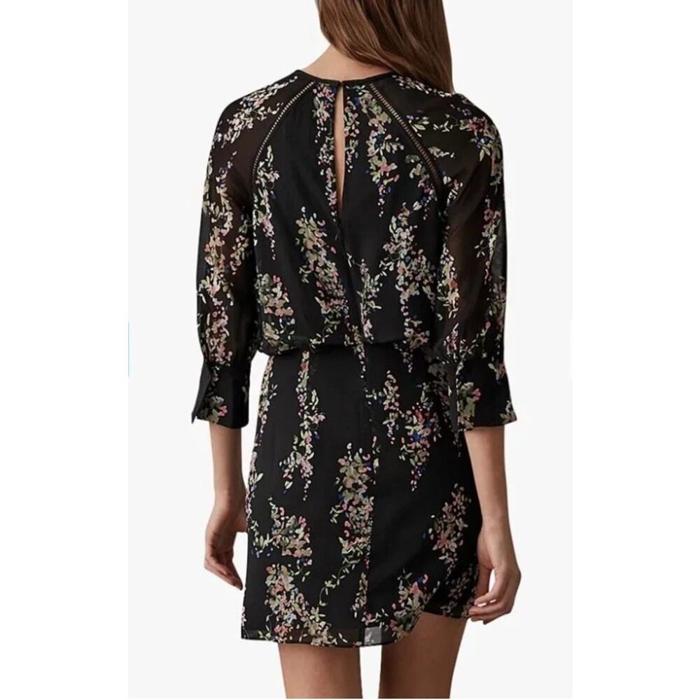 Reiss Roma Floral Dress US 8 Black Long Sleeve Sheer Shift Mini Lace Trim - Picture 4 of 16
